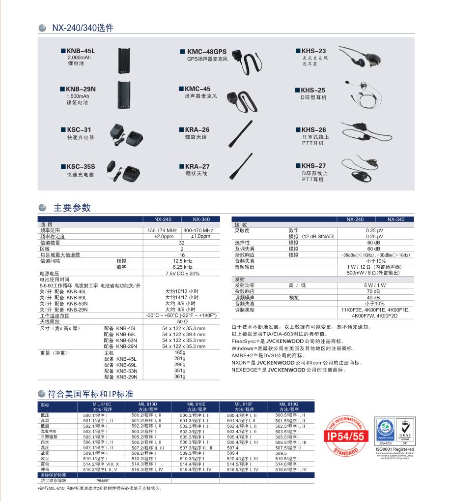 建伍数字对讲机NX-240 NX-340产品规格彩页